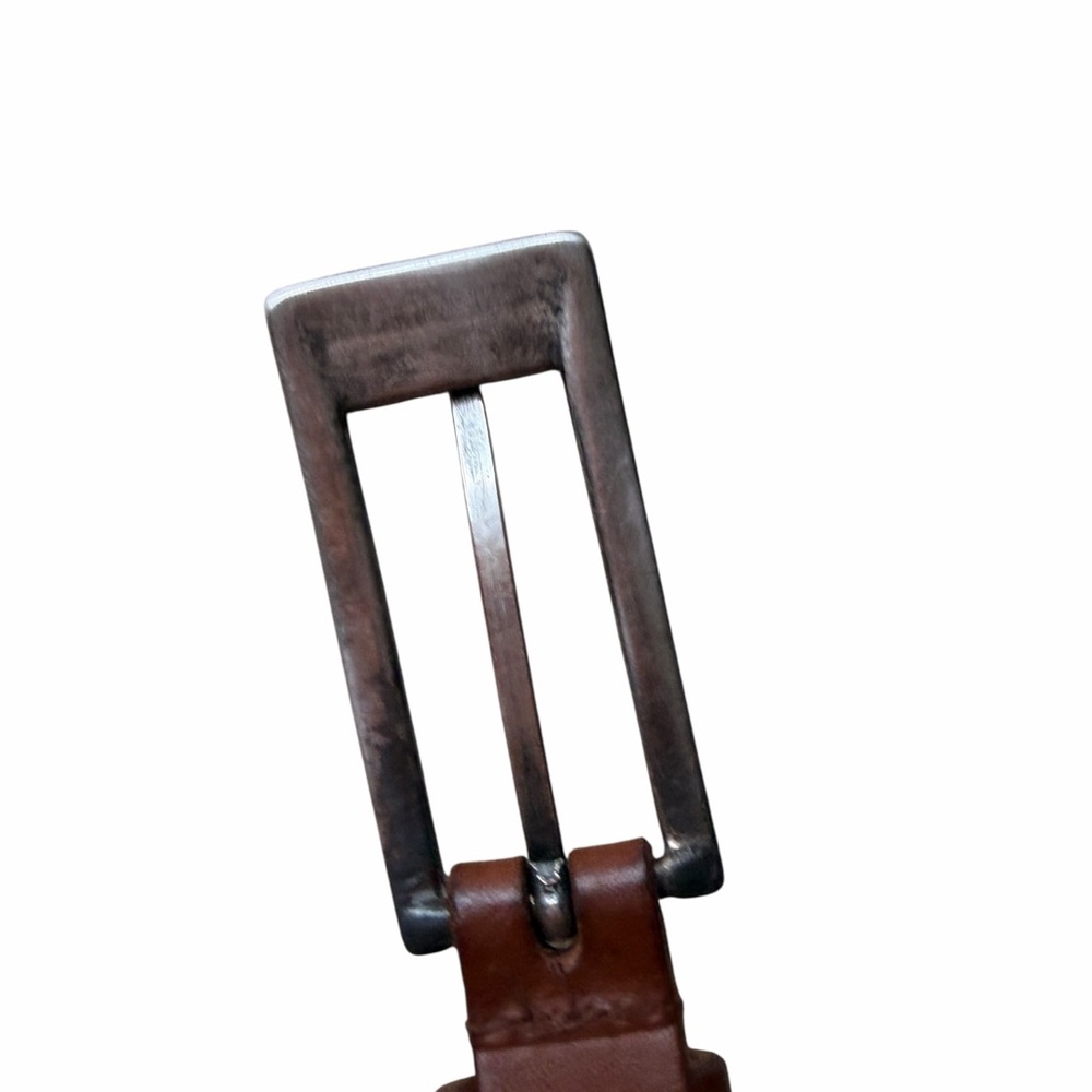 Narrow Brown Leather A. Brod Belt with Silvertone Buckle, Vintage, 33”/35” - Picture 6 of 14